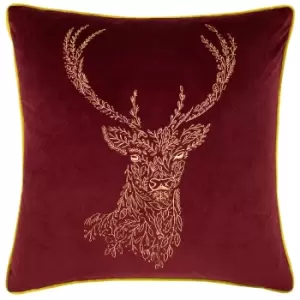 Image of Forest Fauna Woodland Stag Square Cushion Burgundy/Gold, Burgundy/Gold / 50 x 50cm / Cover Only