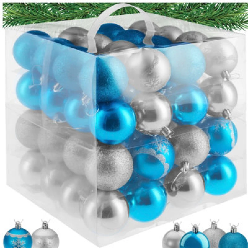 Image of Tectake Christmas Baubles - 64 Piece Set In Silver And Blue - Silver/blue