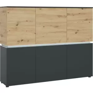 Image of Luci 6 door cabinet (including LED lighting) in Platinum and Oak - Artisan Oak /Cosmos Grey