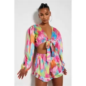 Image of I Saw It First Pink Printed Satin Floaty Short - Pink