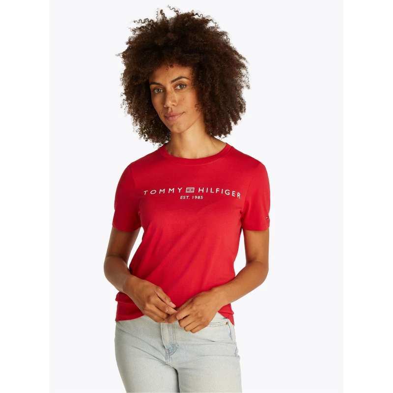 Image of Tommy Hilfiger Womens Corp Logo T-Shirt Primary Red female 8 (XS)
