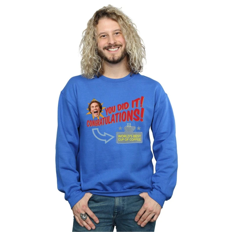 Image of Elf Elf Men World's Best Coffee Sweatshirt in Blue Size: Small Blue S Male 5057736090374
