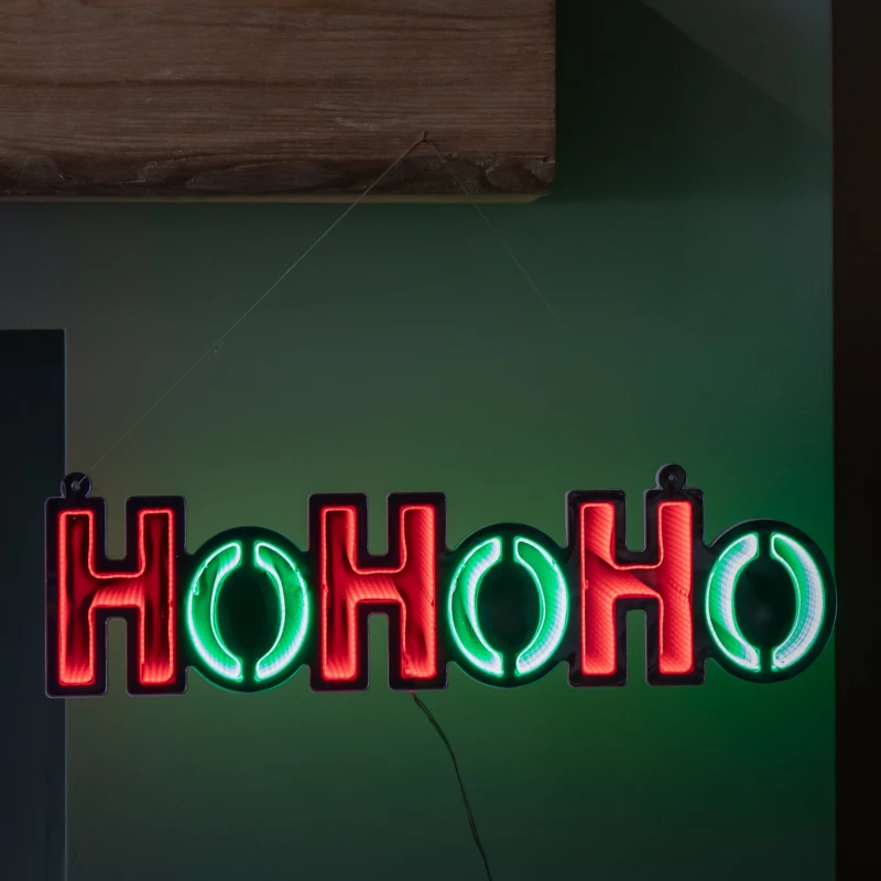 Image of 40cm Light up Hanging Ho Ho Ho Christmas Infinity Mirror Sign with Red and Green LEDs
