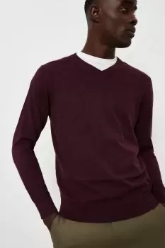 Image of Mens Cotton Rich Burgundy Knitted V-Neck Jumper