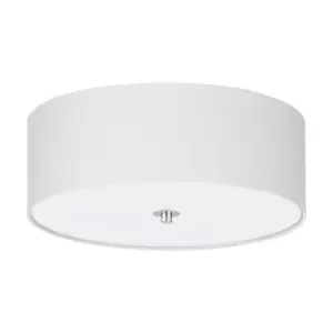 Image of Flush Ceiling Light Colour Satin Nickel Shade White Fabric Glass Bulb E27 3x60W