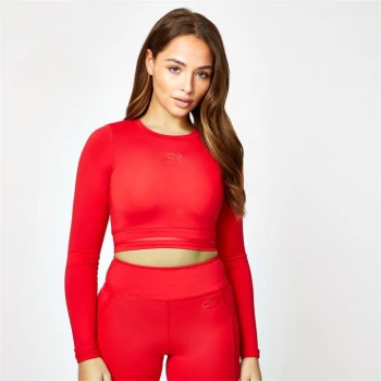 Image of USA Pro X Courtney Black Long Sleeved Crop Top - Red