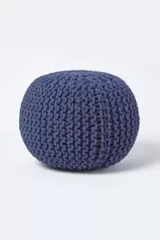 Image of Round Cotton Knitted Pouffe Footstool