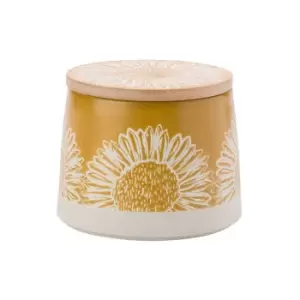 Image of English Tableware Company - Artisan Flower Yellow Canister with Bamboo Lid