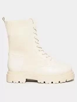 Image of Yours Wide Fit Sock Lace Up Boot Natural, Brown, Size 8E, Women