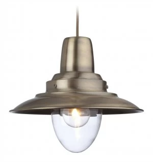 Image of 1 Light Dome Ceiling Pendant Antique Brass, Clear Glass, E27