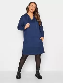 Image of Yours Hoodie Embellished Trim Dress - Blue Size 30-32, Women