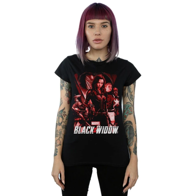 Image of Marvel Black Widow Movie Red Group Cotton T-Shirt Black female