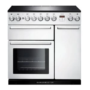 Image of Rangemaster NEX90EIWHC 106200 90cm Induction Range Cooker in White with Chrome Trim