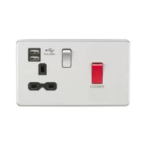 Image of 45A DP Switch & 13A Switched Socket with Dual USB Charger 2.4A - Brushed Chrome with Black insert - Knightsbridge
