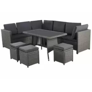 Image of Algarve 9 Seater Outdoor Rattan Garden Furniture Set - Garden Lounge Set - Outdoor Corner Sofa with Glass Top Coffee Table & Cushions - Grey Finish