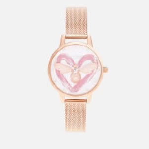 Image of Olivia Burton Womens You Have My Heart Lucky Bee Watch - Silver & Rose Gold Mesh