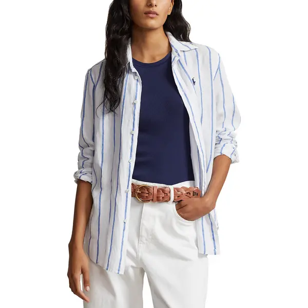 Image of Striped Linen Shirt with Long Sleeves