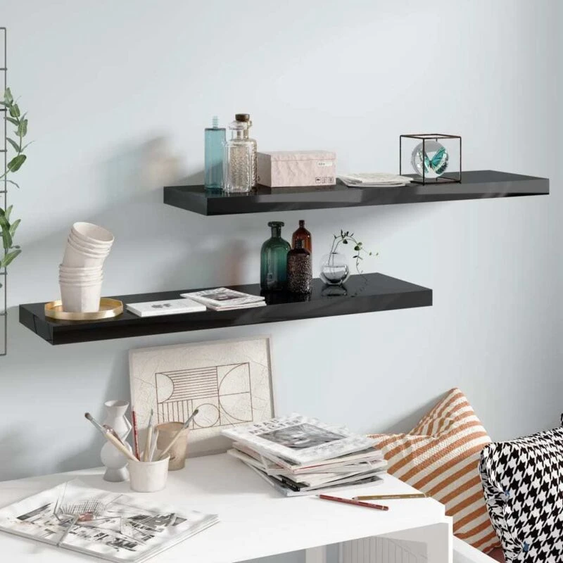 Image of VIDAXL Vidaxl - Floating Wall Shelves 2 pcs High Gloss Black 90x23.5x3.8cm mdf 8720286074077