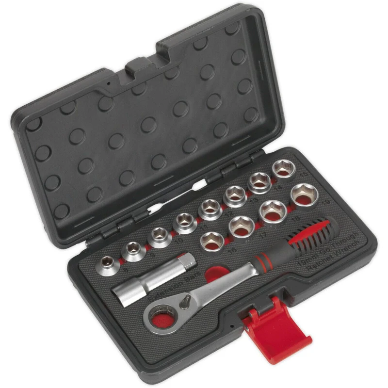 Image of Loops 14pc Low Profile GO-THROUGH Socket Set - 3/4" Metric Square Drive Ratchet Handle Multi