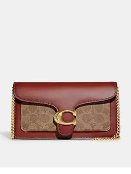 Image of Coach Tabby Signature Coated Canvas Chain Clutch Bag - Tan Rust