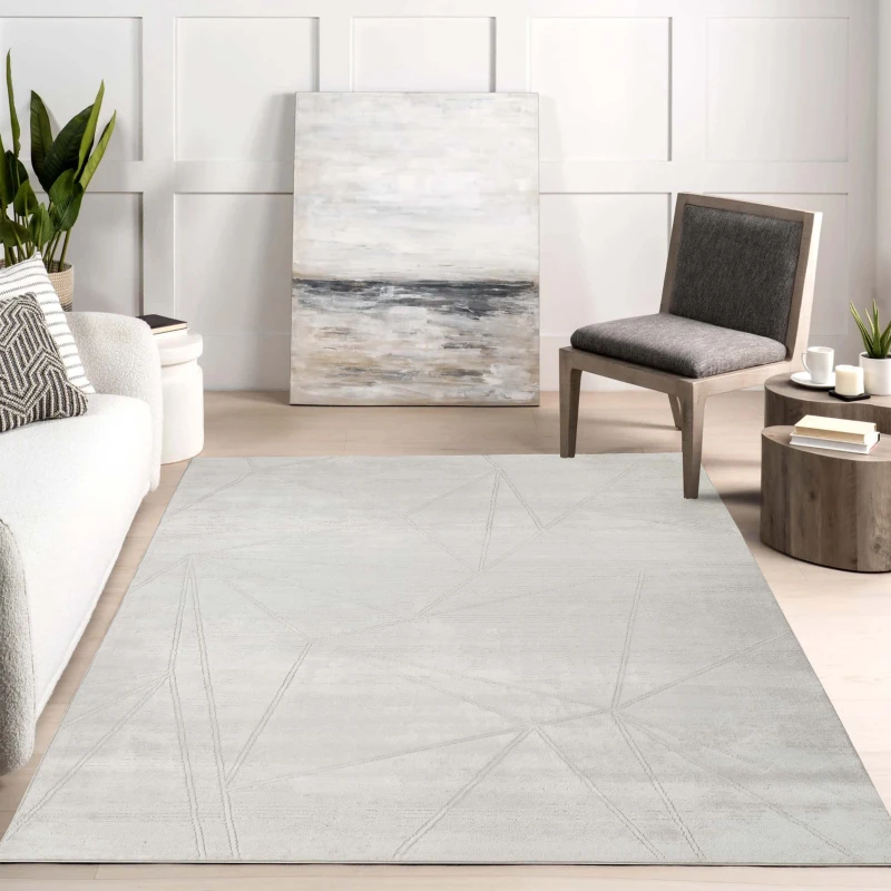 Image of Novu Modern Abstract Geometric Living Room Area Rug Metallic- Mirage Beige 120Cm X 170Cm