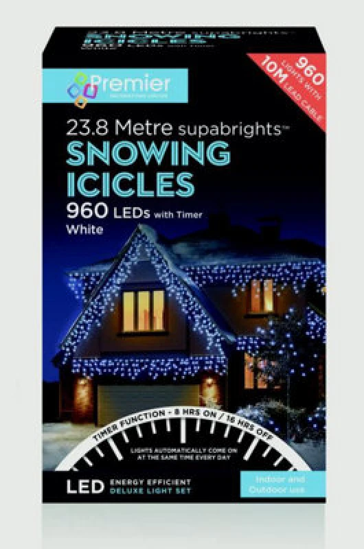 Image of SAMUEL ALEXANDER Samuel Alexander - 960 LED 23.8m Snowing Iciclebrights Indoor Outdoor Multifunction Christmas Icicle Lights on Clear Cable with Timer
