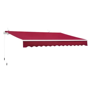 Image of Outsunny 3.5M x 2.5M Manual Awning Canopy Retractable Sun Shade Shelter Winding Handle for Garden Wine Red