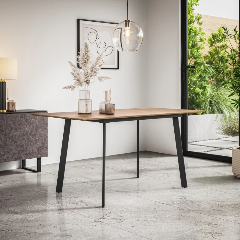 Image of More4Homes Haydon Extending Dining Table Modern Oak Effect Table Top W Black Legs