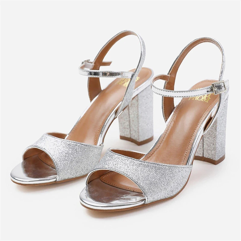 Image of Where's That From 'Florence' Mid High Heels With Ankle Strap Silver