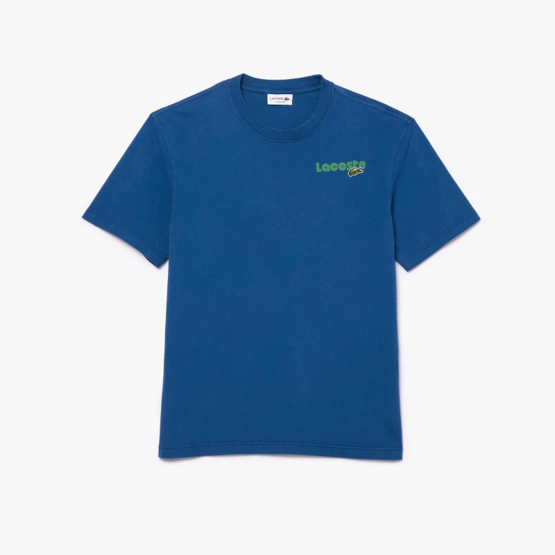 Image of Lacoste Washed Effect Ombr Print T-Shirt - Blue Blue XS