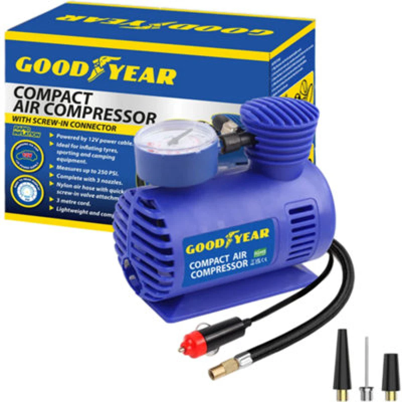 Image of Goodyear Car Tyre Air Compressor Pump Bike Cycle 3M Cord 12V Inflator