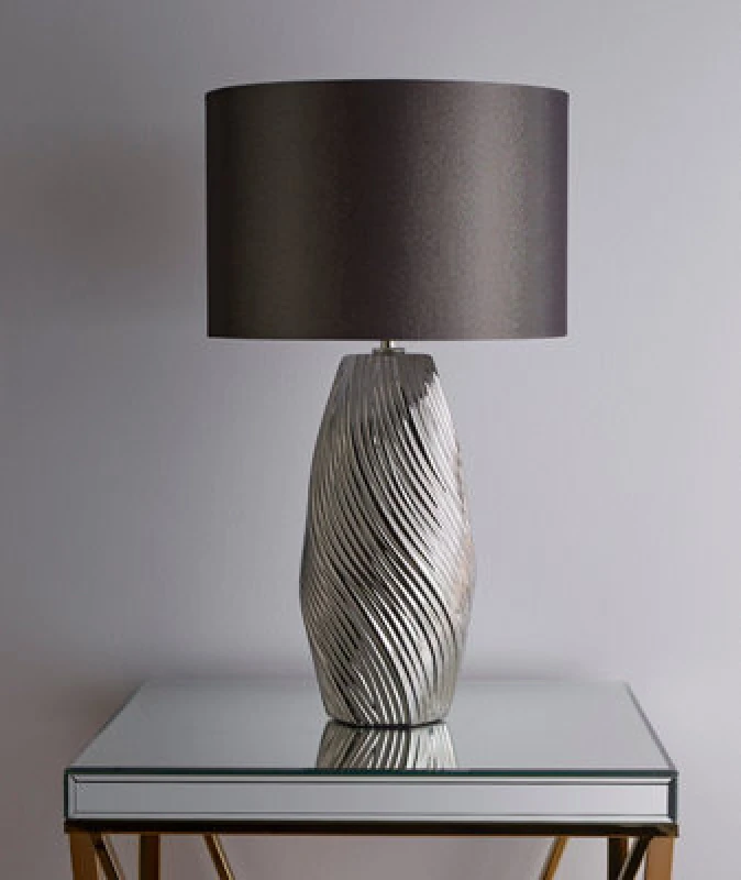 Image of K Living Zimba 52Cm Silver Ceramic Table Lamp With Grey Cylinder Shade