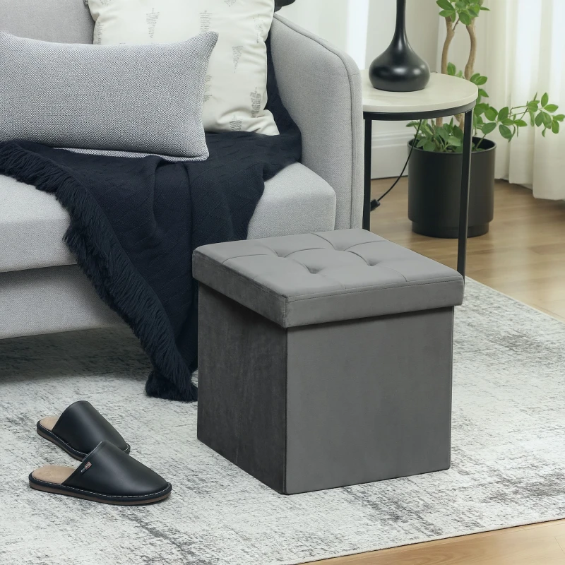 Image of HOMCOM HOMCOM Foldable 37.6L Storage Ottoman, Sherpa Fleece Ottoman Storage Box in Grey Grey One Size Unisex 5063603951082