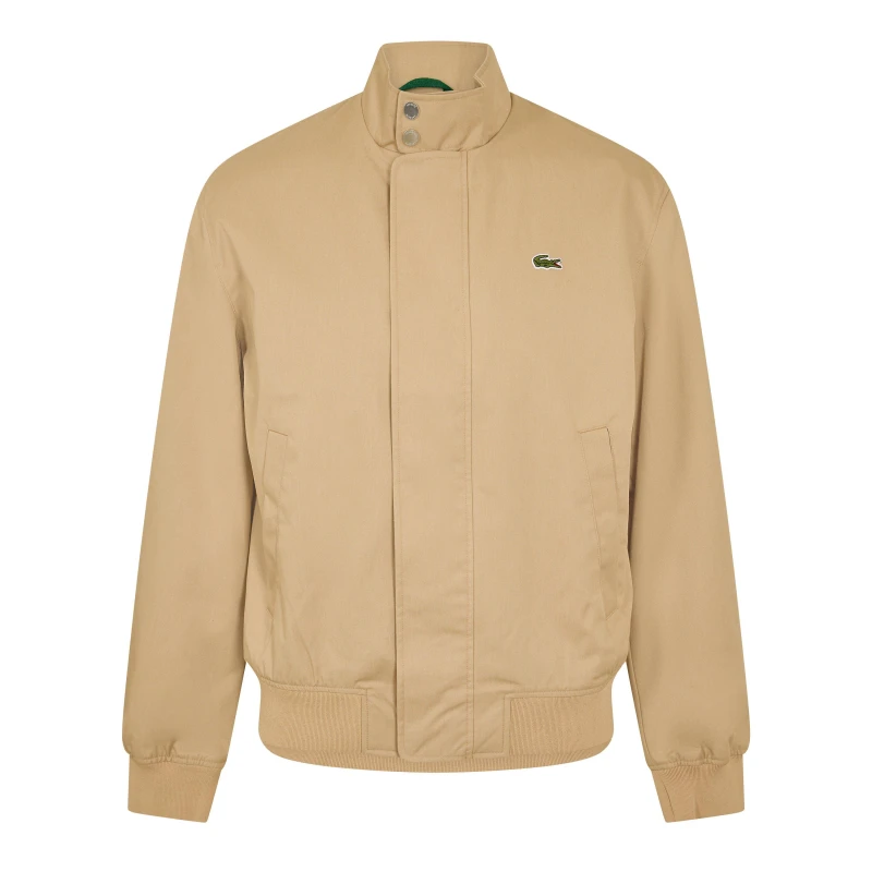 Image of Lacoste Mens Twill Cotton Long Sleeve Harrington Jacket Beige 02S male M