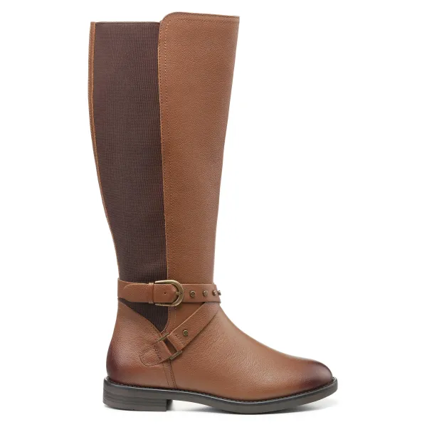 Image of Hotter Dana Leather Mix Buckle Trim Knee Boots - Tan, Brown, Size 4, Women