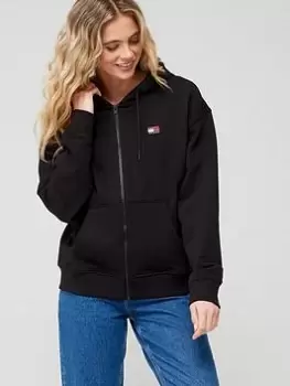 Image of Tommy Jeans Relaxed Zip Through Hoodie - Black, Size S, Women
