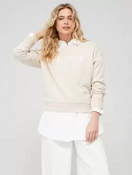 Image of Tommy Hilfiger Embroidered Logo Sweatshirt - Beige, Beige Size M Women