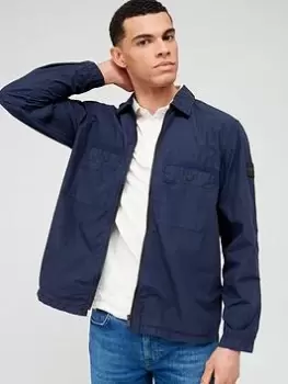 Image of BOSS Lebold Zip Front Overshirt - Dark Blue, Dark Blue, Size 2XL, Men