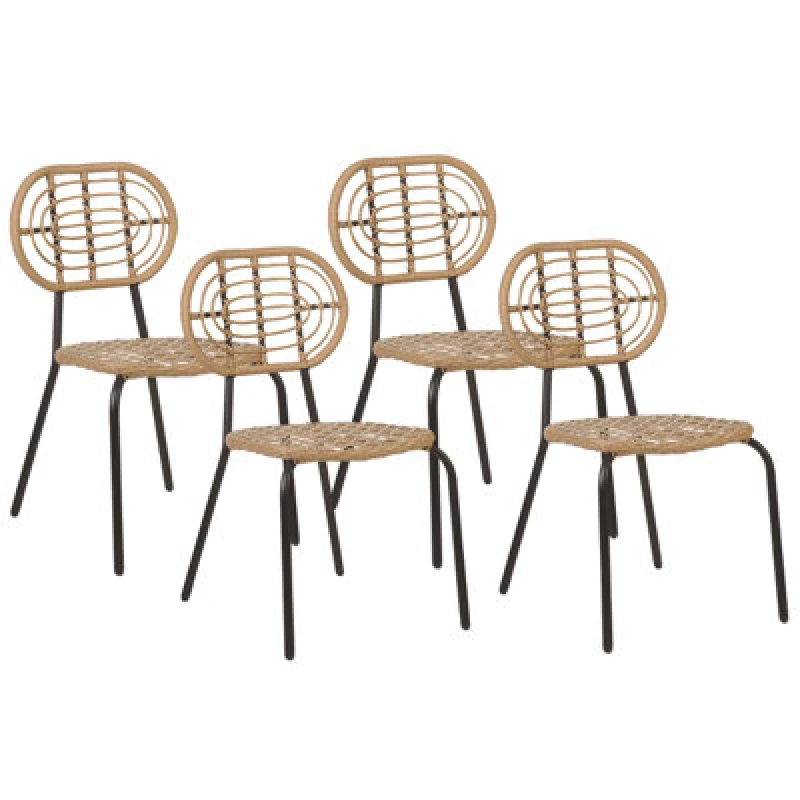 Image of Beliani Set Of 4 Garden Chairs Pratello Pe Rattan Natural