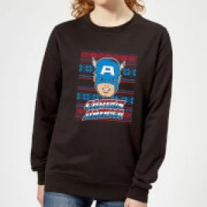 Image of Marvel Captain America Face Womens Christmas Sweatshirt - Black