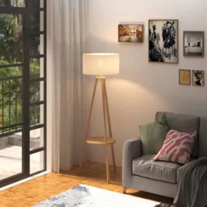 Image of Tripod Linen Floor Lamp with a Storage Shelf, none