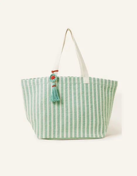 Image of Accessorize Stripe Tassel Tote Bag Green