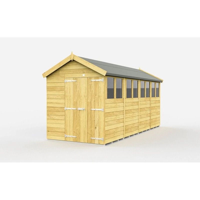 Image of Buttercup Farm 6 x 16 Feet Apex Shed - Double Door W/ Windows - L472 x W175 x H217cm in Brown Brown Unisex