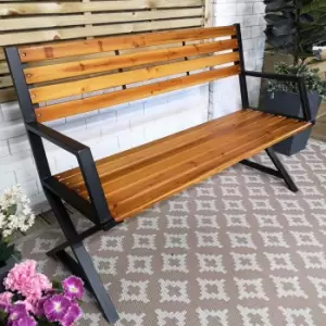 Image of Kendal 2 Person Outdoor Modern Cross Design Metal Wooden Garden Patio Bench