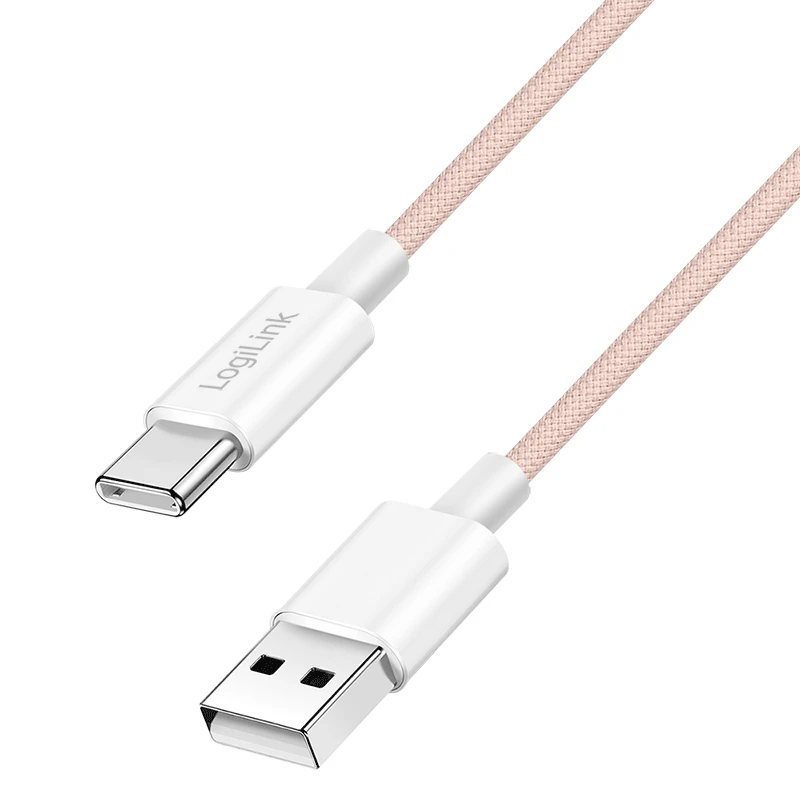 Image of LogiLink USB 2.0 Type-C cable. C/M to A/M. nylon jacket. 60W. pink. 0.