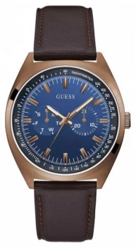 Image of Guess Blazer Mens Brown Leather Strap Blue Dial Watch