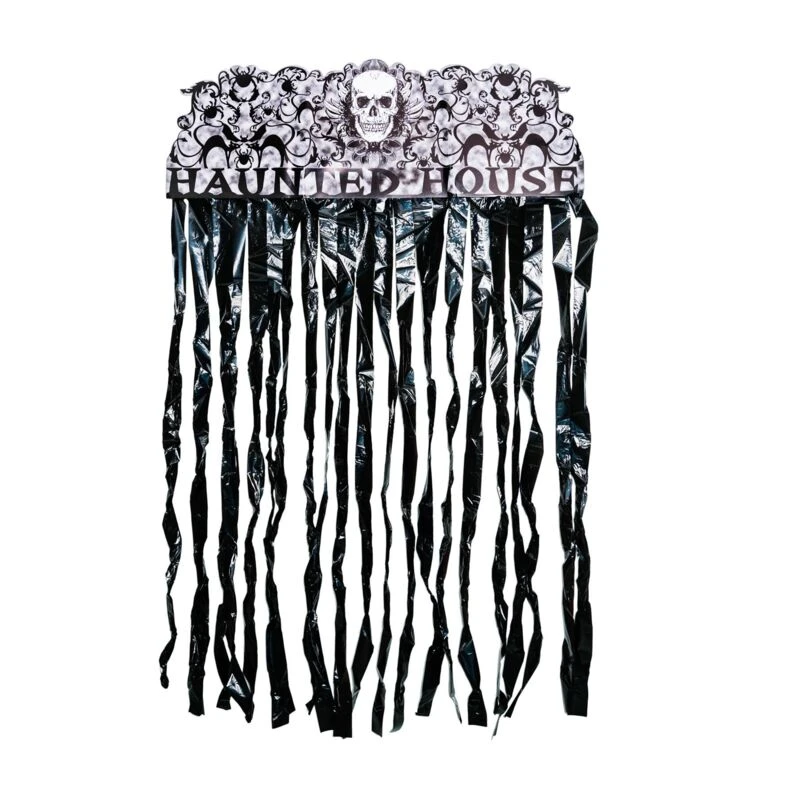 Image of Shatchi Halloween Door Curtain Shiny Black Foil Decor 90cm x 170cm Haunted House Black