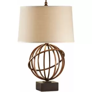 Image of Table Lamp Tilted Orb Design Dark Tan Linen Shade Firenze Gold LED E27 60W