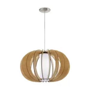 Image of Pendant Light Colour Satin Nickel Shade Maple White Wood Glass Bulb E27 1x60W