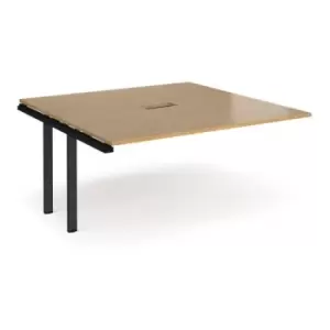 Image of Adapt boardroom table add on unit 1600mm x 1600mm with central cutout 272mm x 132mm - Black frame and oak top